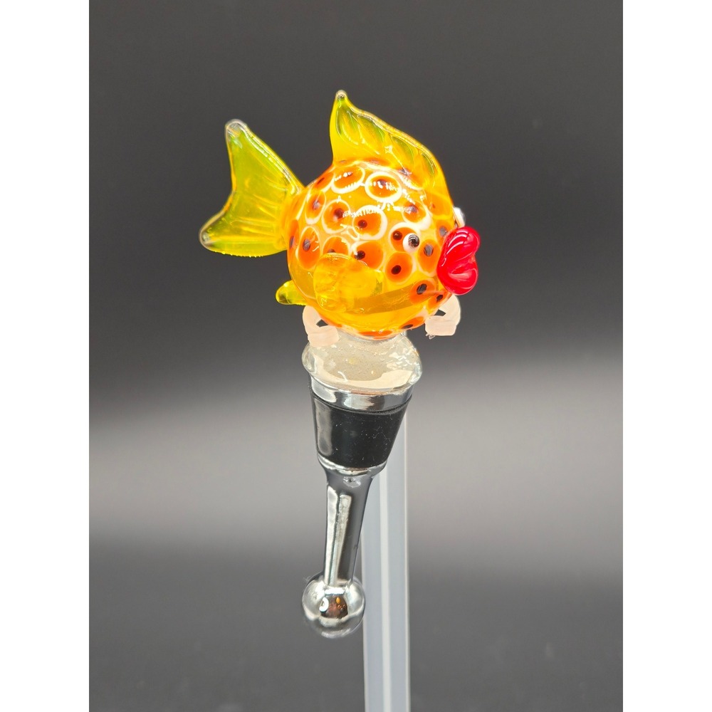 Art Glass Goldfish Wine Bottle Stopper Orange Yellow Fish Nautical Barware